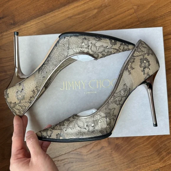 Jimmy Choo Abel Metallic Lace Pumps Size 38 / US 8 - Picture 2 of 3